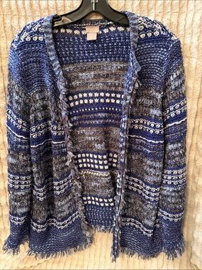 Chico's Blue Multi-Textured Open-Front Cardigan